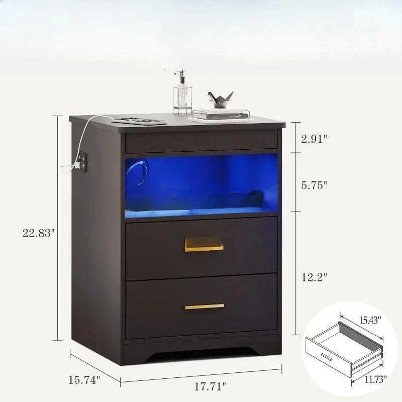Living room smart bedside table with drawers, hidden compartment lock, wireless charging sensor design and Light Emitting Diode