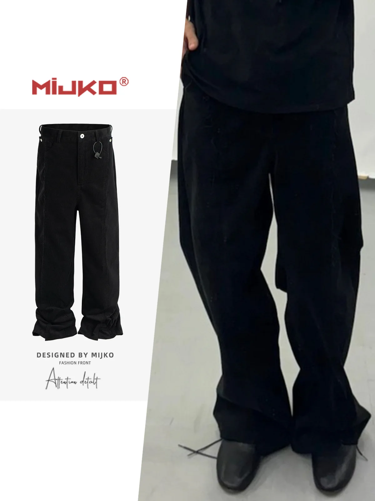 

MIJKO Black Pants Corduroy Men and Women Straight Trousers #8514