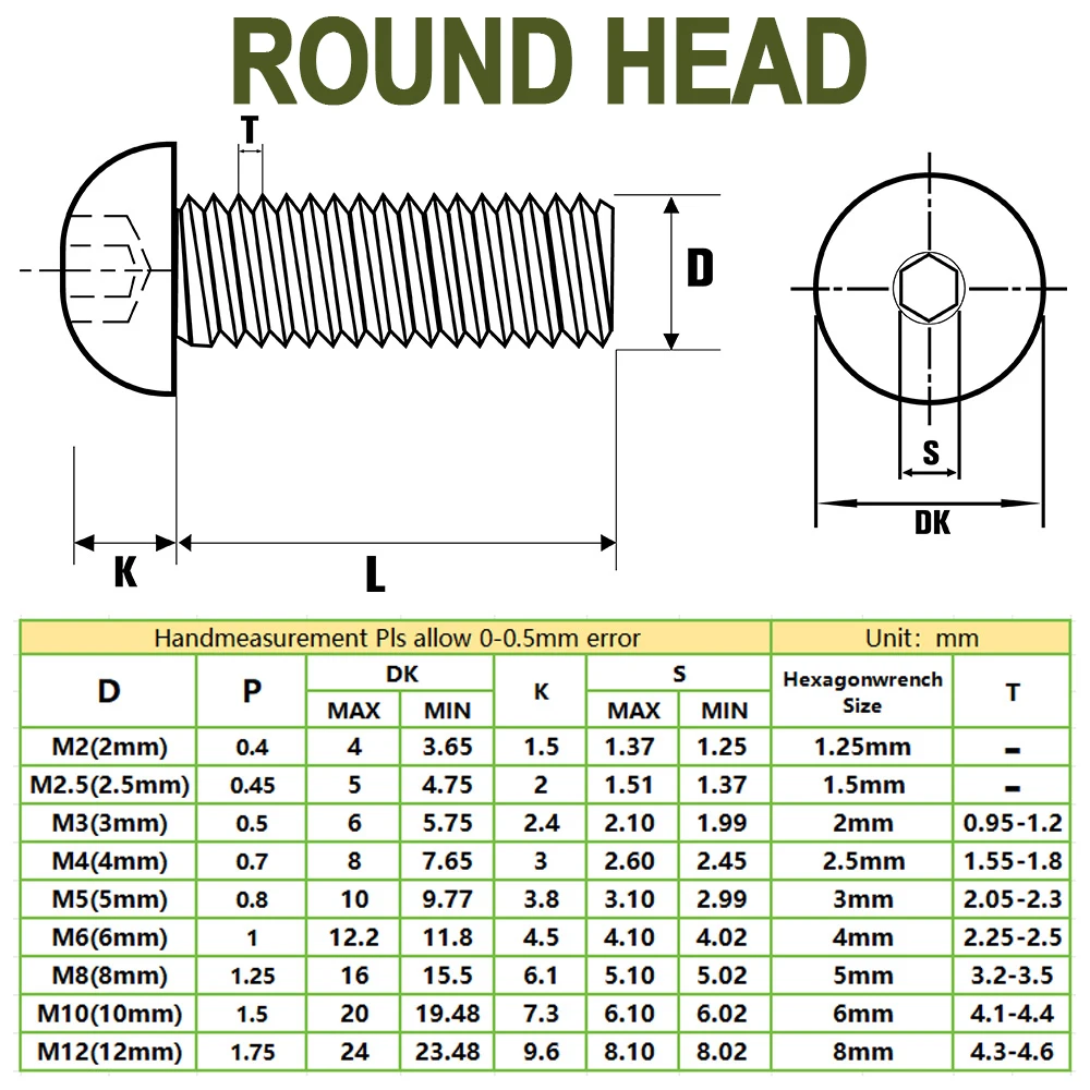 M2 M2.5 M3 M4 M5 M6 M8 Hexagon Allen Bolt Screw Carbon Steel Grade 10.9  Motorcyclescrew Length 4-20mm for Vehicle Manufacturing