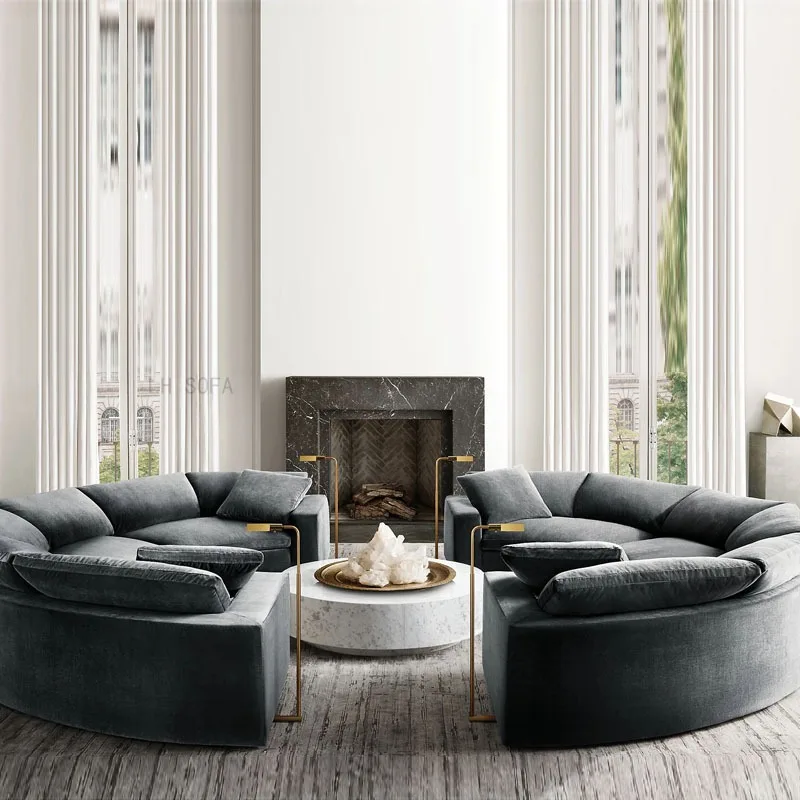 Nordic curved flannel sofa, villa post-modern creative sofa