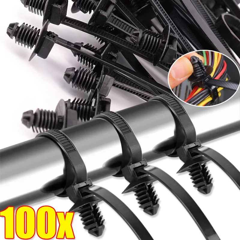 Black Self-Locked Nylon Cable Tie Push Clips Wire Tie Released Zip Straps Car Pipe Cable Fastener Bundle Fixed Binding Car Parts
