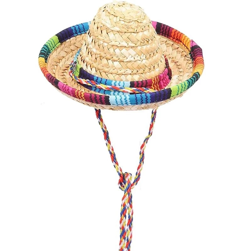 Hot kf-Straw Sombrero For Fiesta Party Mexican Costume Hat For Kids Adults Couple Parent-Child Carnival Dress Up Trimmer