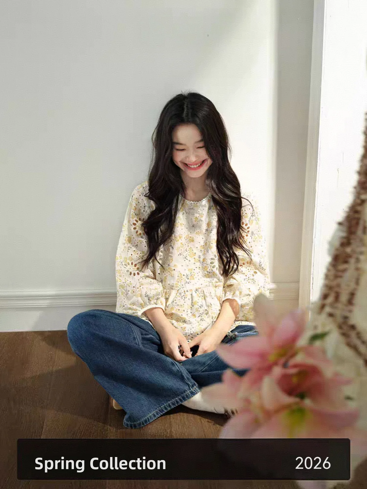 

Floral Print Doll Shirt Long Sleeve Loose Women's Short Top Spring Autumn Commute Style Breathable Polyester Fiber round Neck