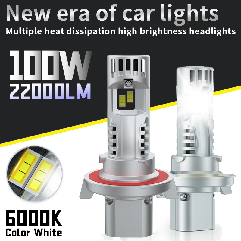 

2 шт. HB1 9004 9008 Автомобильные светодиодные лампы для фар 22000Lm H13 9003 H4 100W 9007 HB5 Светодиодные лампы дальнего и ближнего света 6000k Автомобильные противотуманные фары 12 В