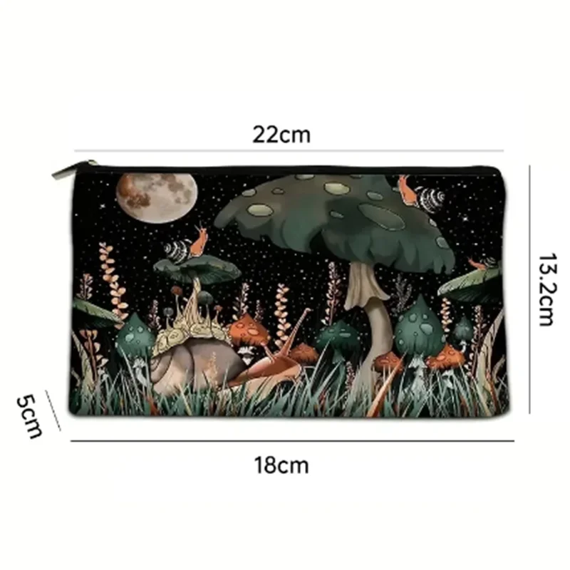 Multifunctional Trendy Toiletry Wash Makeup Bag Mushroom Pattern Cosmetic Bag Portable Zipper Storage Pouch