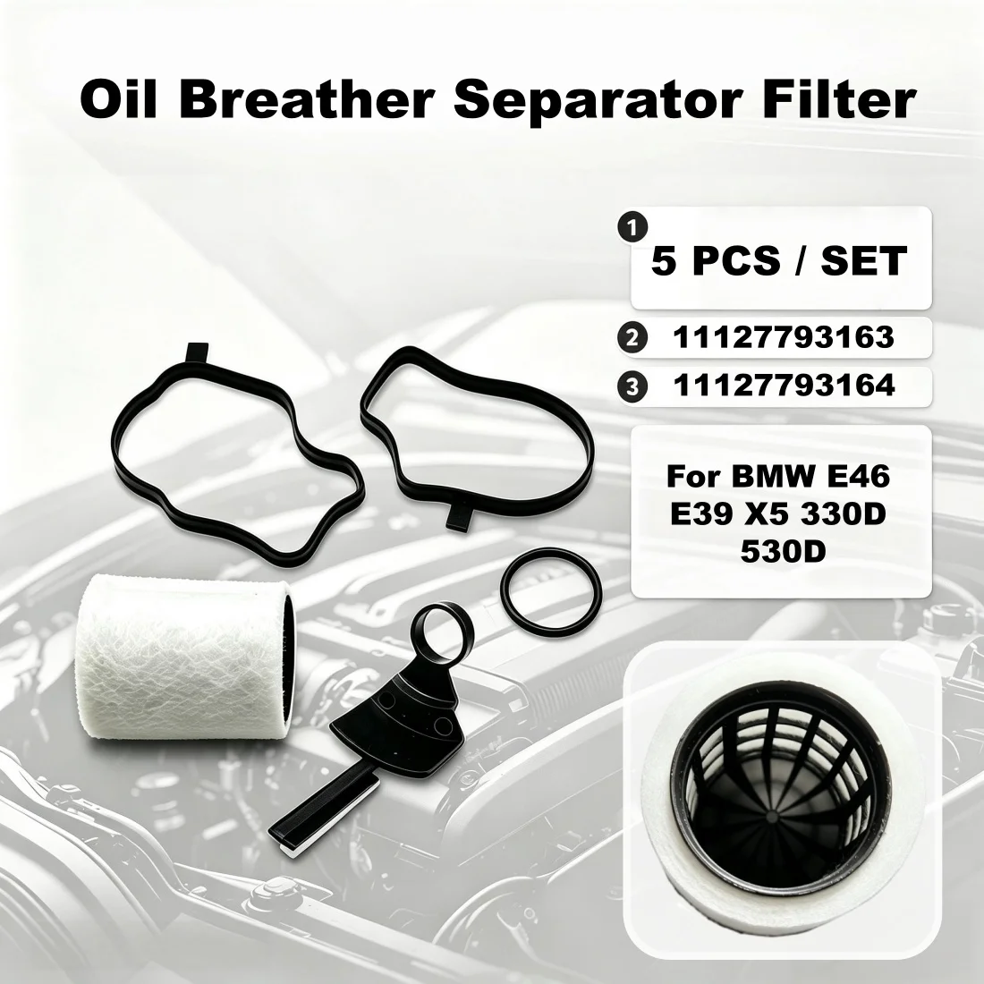11127793163 11127793164 Crankcase Oil Breather Separator Filter Replacement Fit For BMW E46 E39 X5 330D 530D