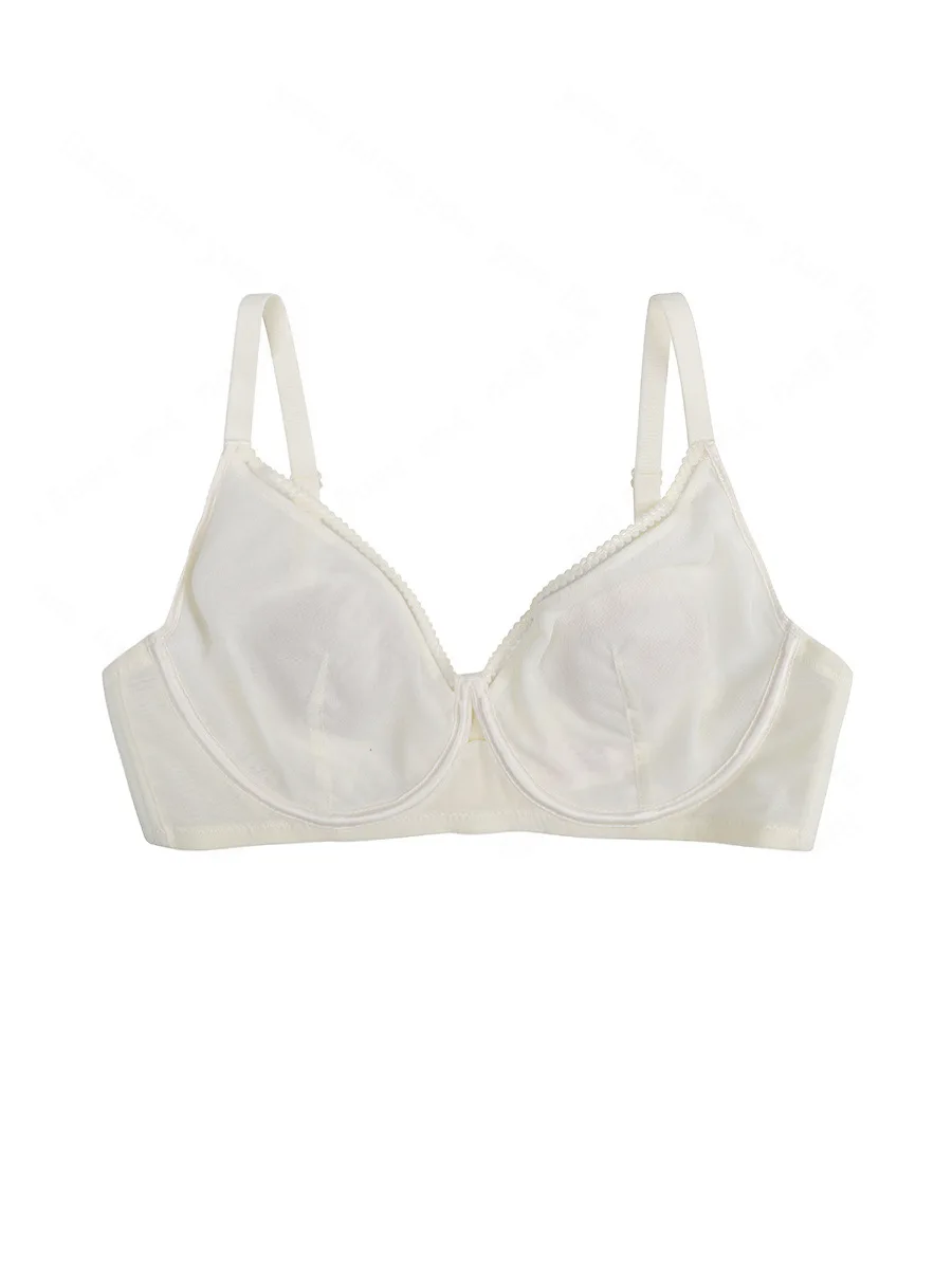 

French lady ultra-thin mesh yarn round cup anti-pitting underwear women's big breasts show small soft support comfortable