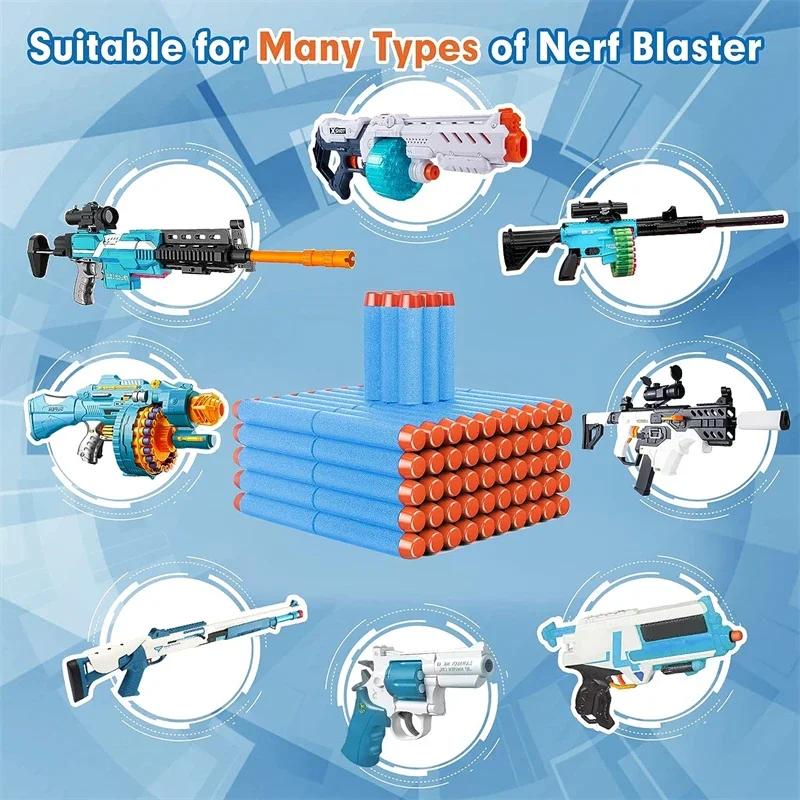 100pcs Sky Blue Solid Round Head Bullets 7.2cm For Nerf Series Blasters Refill Darts Kids Toy Gun Accessories