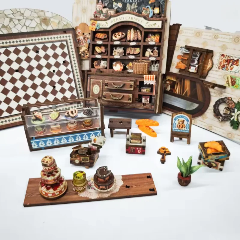 OUZEY Bear Cub's Bakery Book Nook DIY, casa en miniatura de madera 3D, kit de rompecabezas creativo, regalo para adolescentes