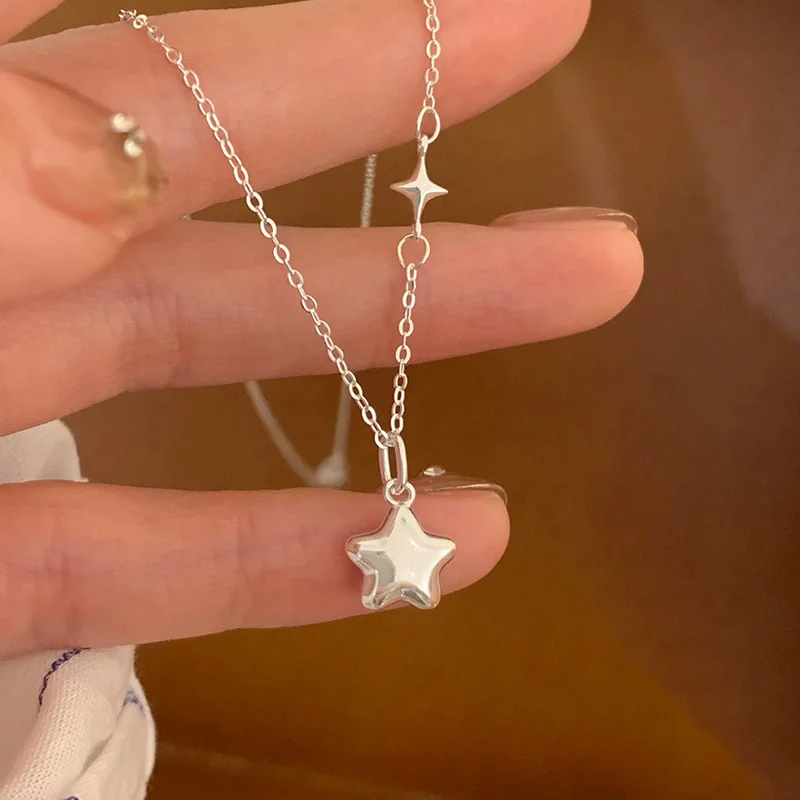New Arrival 925 Sterling Silver Star Necklace for Women , Exquisite Five Pointed Star Collarbone Chain Jewelry Gifts