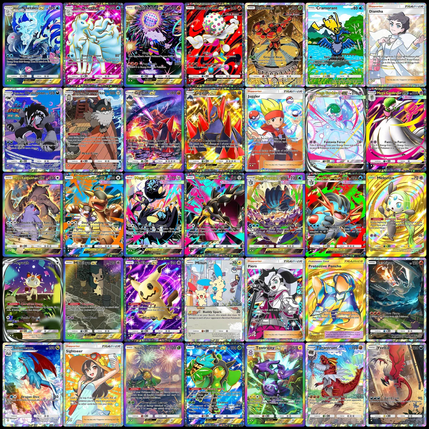 DIY Pocket Fantastical Parade B2 Mimikyu Ogerpon Ninetales Swampert Gigalith Minun Yveltal Meowth Meloetta Spielkarten-Spielzeug