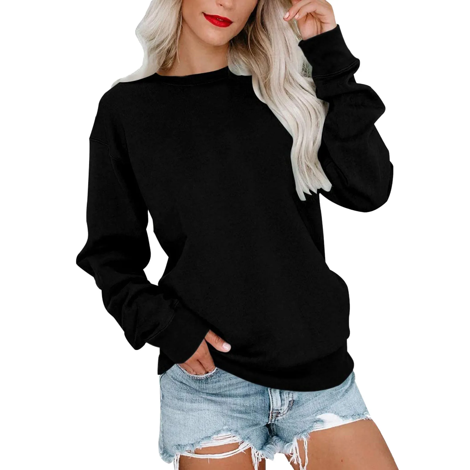 Winter Solid Color 3D Printed Women's Casual Round Neck Gradient Sweater