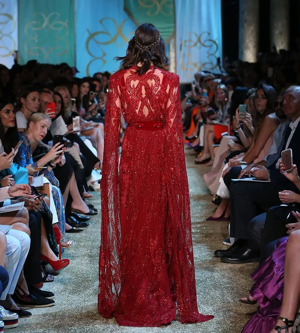 2087 New Arrival Red Cape Sleeves Vneck Beaded A-line فساتين السهرة vestidos de fiesta فساتين سهره evening dresses فستان العيد