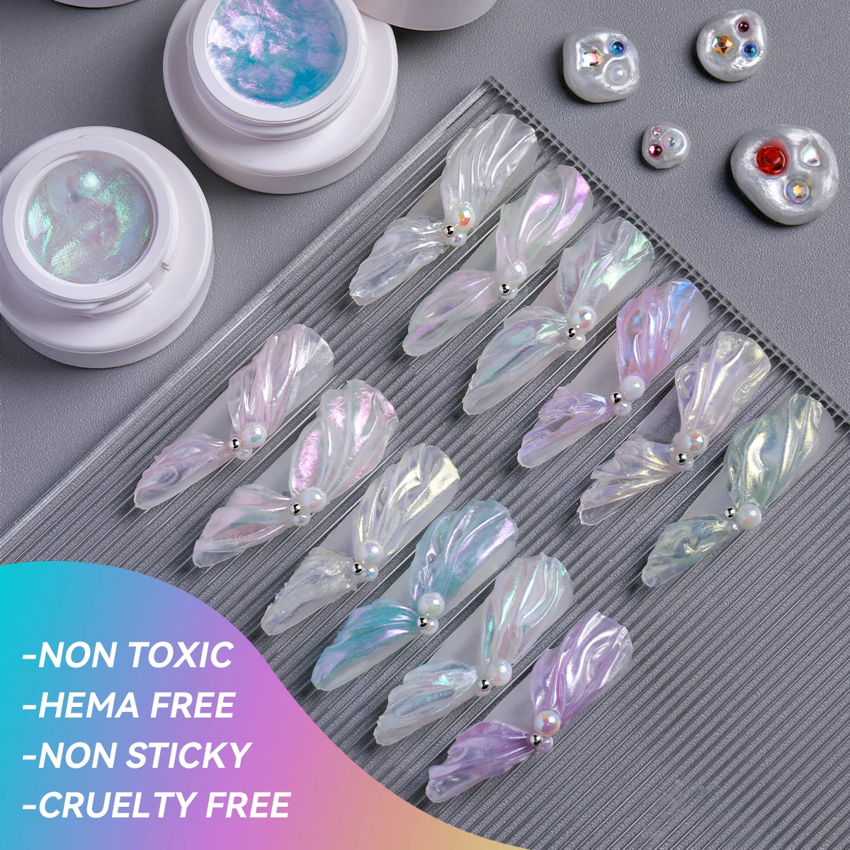 12 Colors Silk Satin Carved Pattern Aurora Fantasy Non-stick 5D Carved Nail Extension Pattern Aurora Fantasy Nail Polish Glue