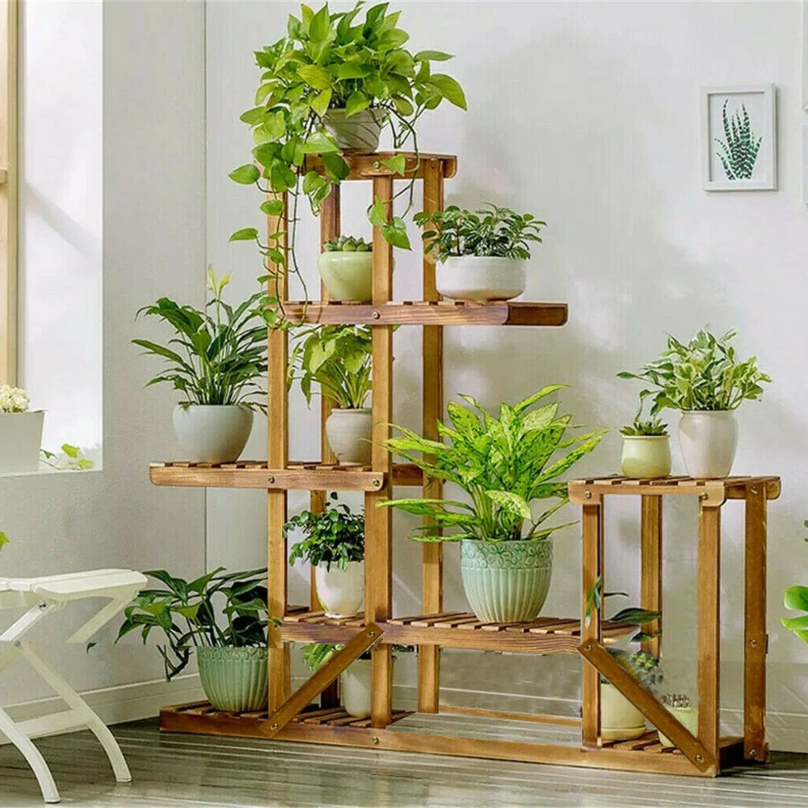 US Multi story wooden flower rack, plant , wooden rack, bonsai display , indoor-