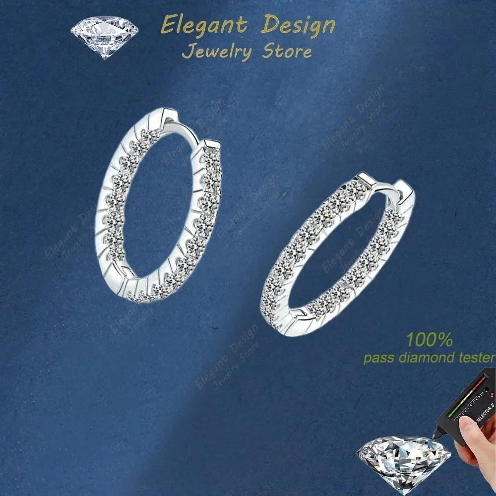 Elegant Design Total 1.8CT Moissanite Hoop Earrings Women PT950 Sparkling Earring Designer Wedding Jewelry