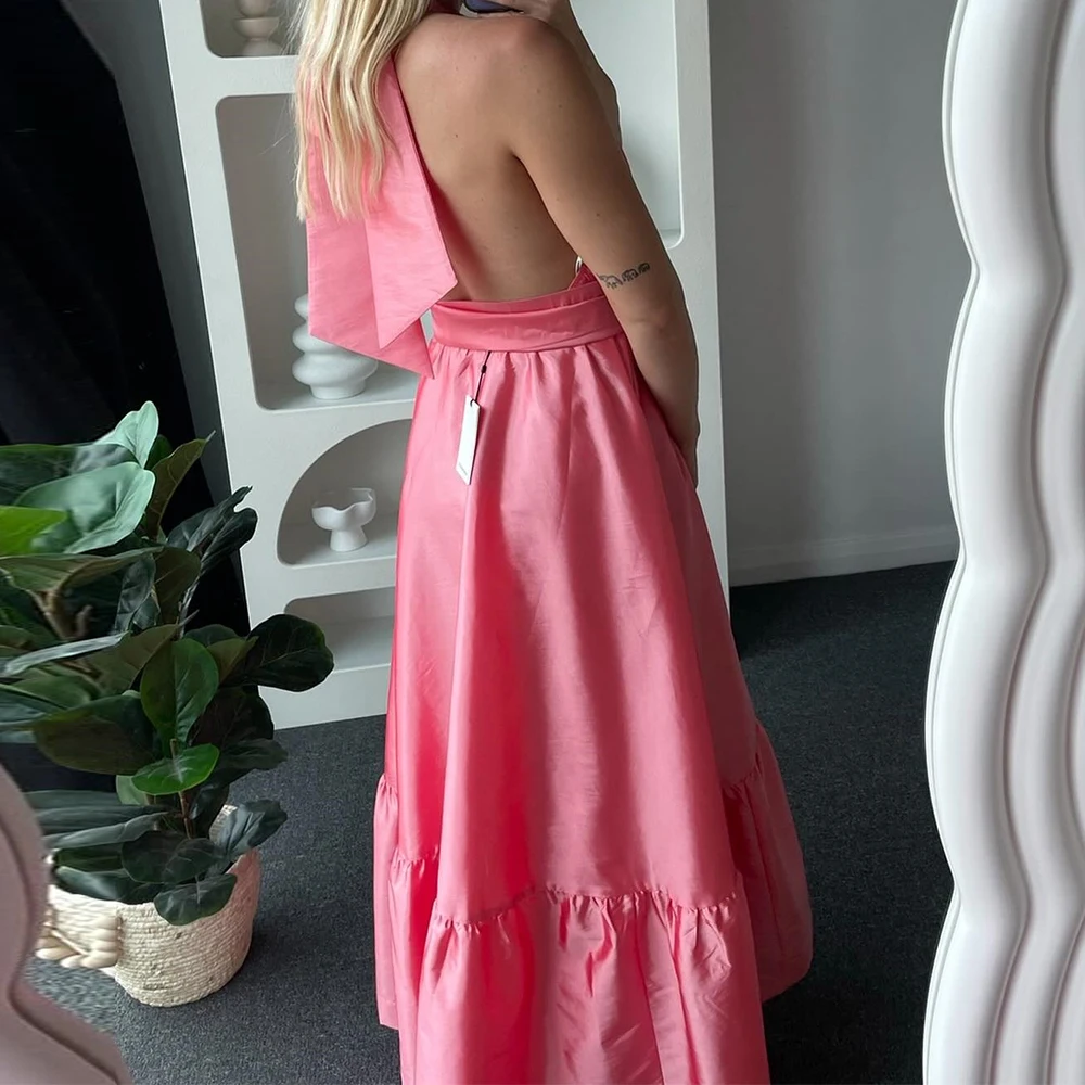 customizedFashion and High Quality A-Line Halter Sleeveless Evening Dress Backless Open Back Floor Length Celebrity Gowns