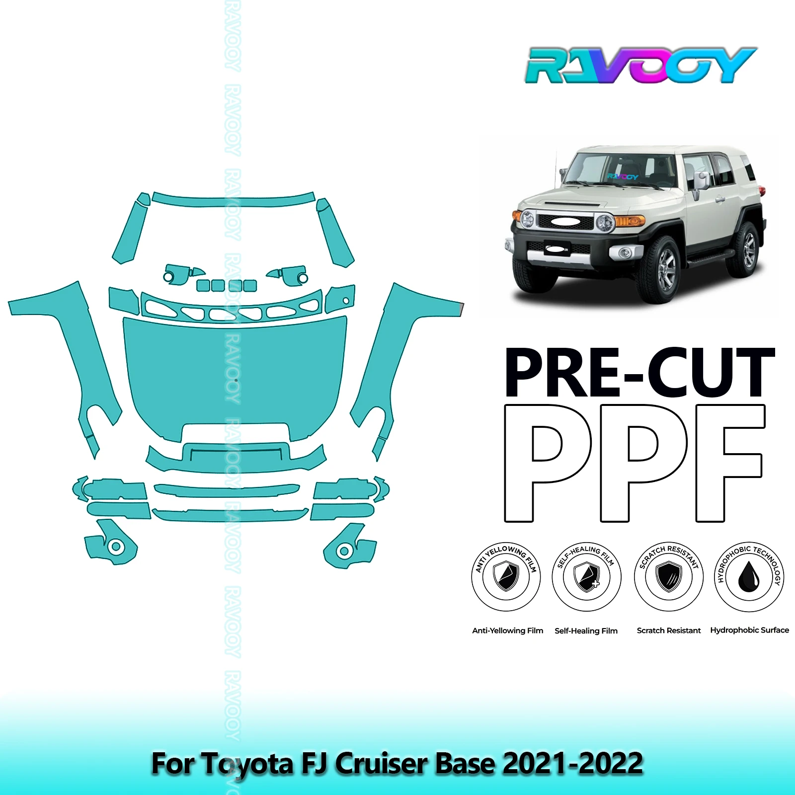 RAVOOY 8.5Mil Custom-Fit Precut TPU PPF Front Kit Clear Bra Stone Guard EU UK For Toyota FJ Cruiser Base 2021-2022
