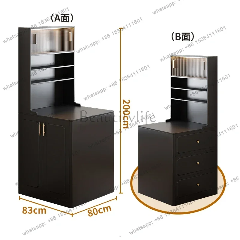 solid wood narrow island counter cabinet with separate narrow side bar counter and dining side cabinet integrated
