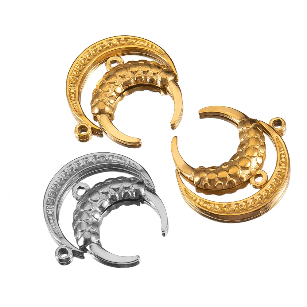 New 5pcs Stainless Steel Pendants Moon Embossed Horns Charm for DIY Jewelry Making Earrings Necklace Pendant Findings Wholesale