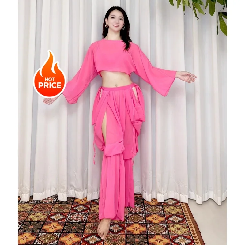 تخصيص Swegal الرقص الشرقي ممارسة زي الرقص الشرقي سحر الشيفون فانوس السراويل مجموعة أربع قطع مجموعة ممارسة الزي