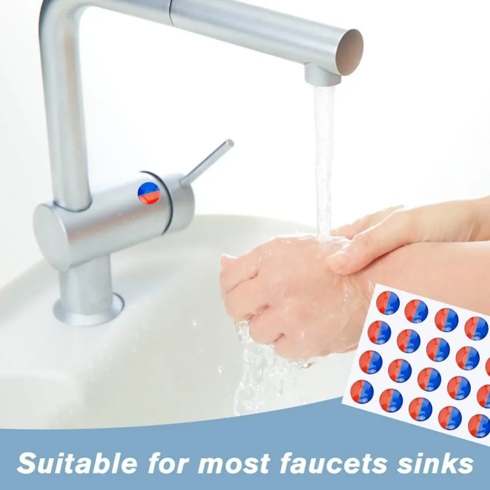 24Pcs Hot and Cold Water Stickers Self Stick Hot and Cold Water Label Epoxy Resin Faucet Transfer Stickers for Bathroom Kitchen