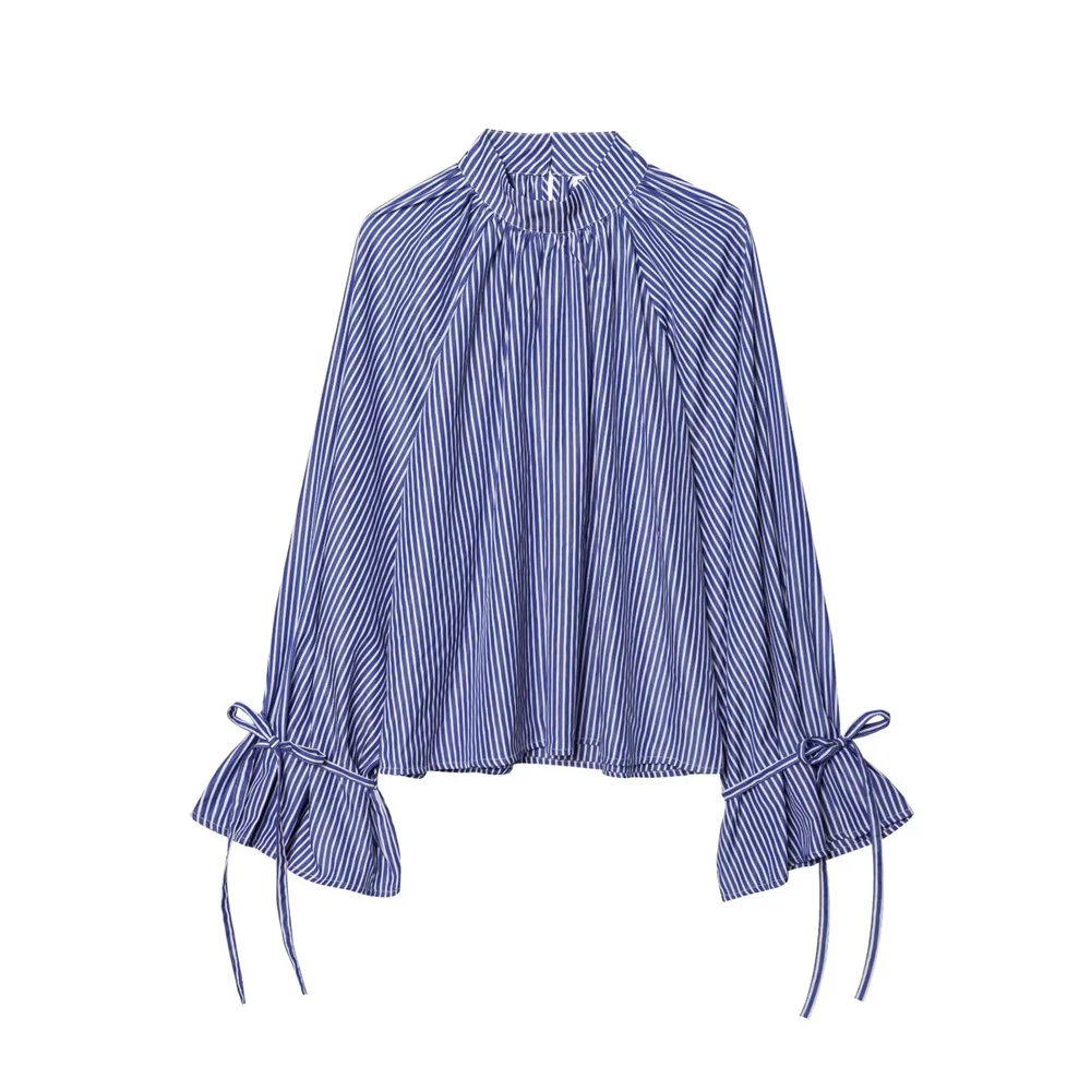 

UNIZERA women's striped shirt stand collar bud sleeve spring and summer new casual women's wear