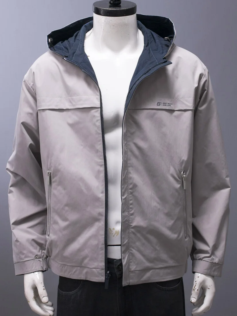 

Double-Sided Wear Windproof Easy Care Fabric Men's Spring Autumn Jaet Casual Sle Polyester Fiber Long Sve Zipper Closure