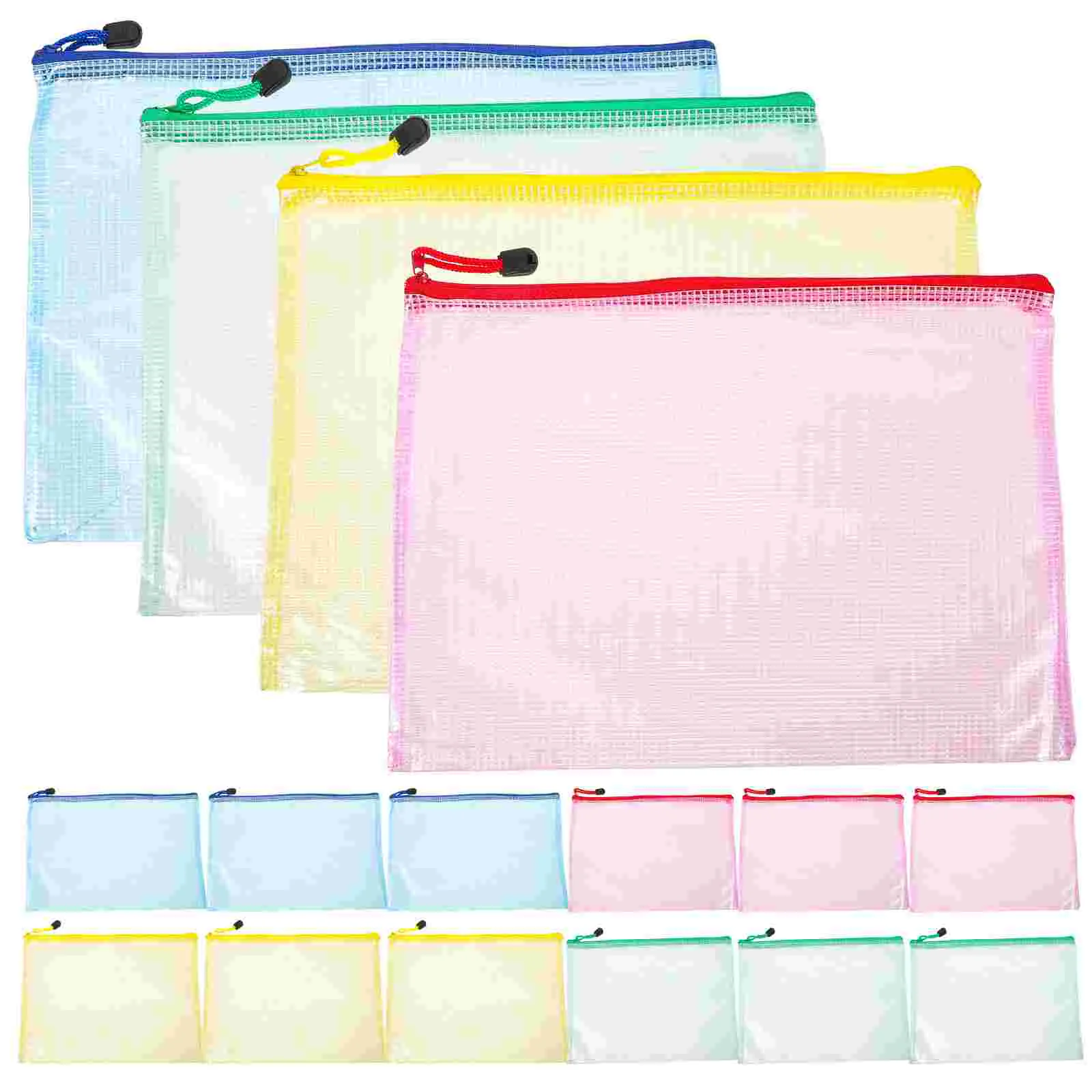 12 Pcs A4 Transparent File Bag Zippered Pouch Stationery Holder Paper Files Mesh Organizer Document Storage Bags Receipt