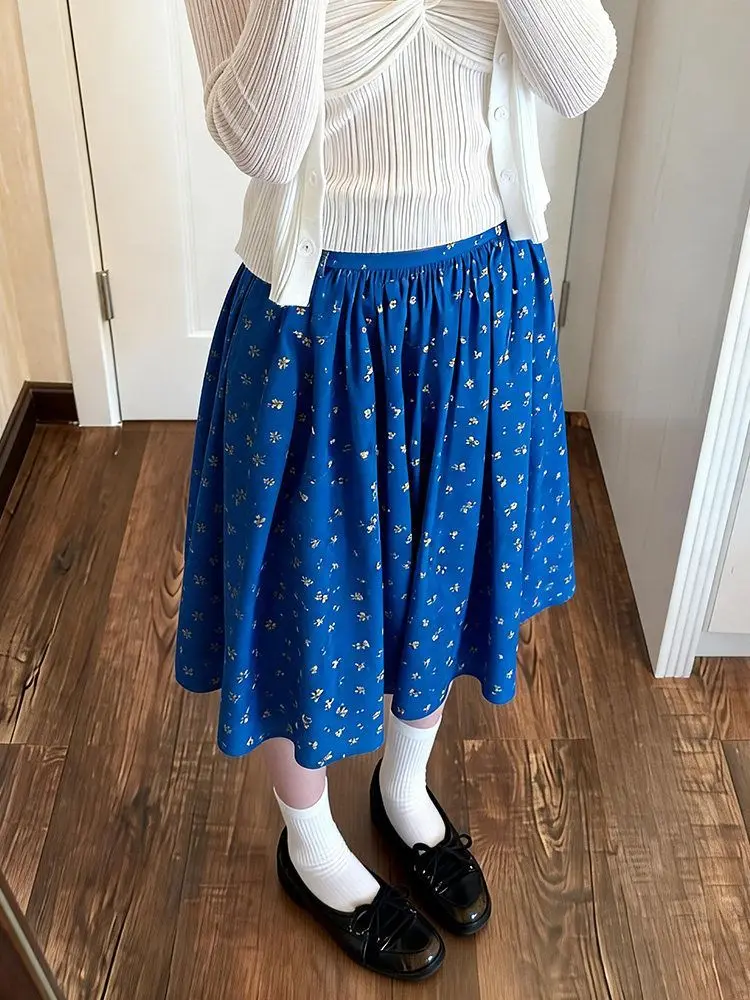 

Retro Floral Skirt Women's Spring and Summer New High-waisted A-word Casual Design Drape Versatile Skirt