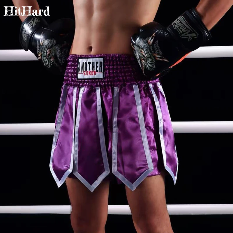 Muay Thai Shorts Gladiator Boxing Shorts Men Women Kids Purple Kickboxing Pants Ribbons Premium MMA BJJ Fight Training Shorts