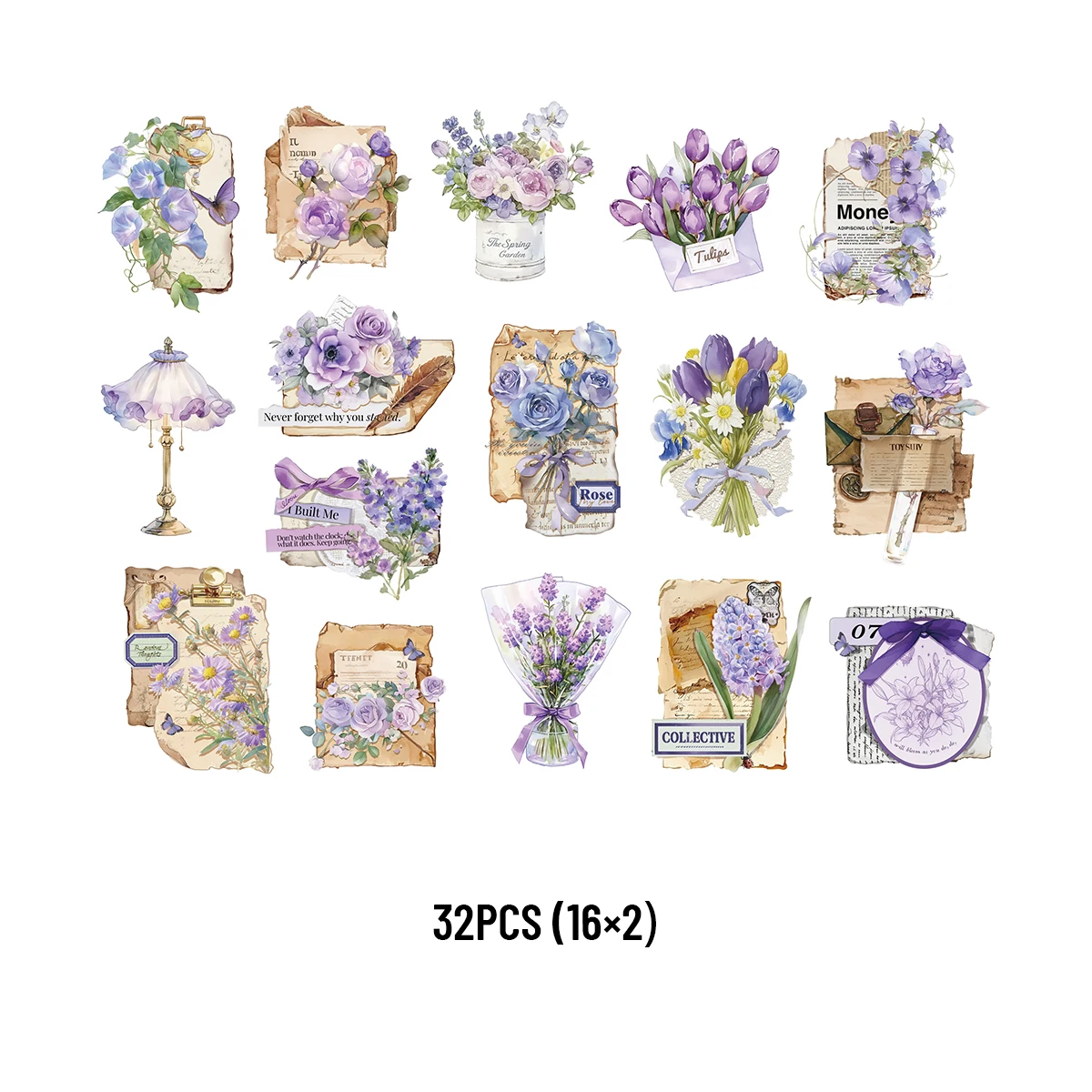 32 قطعة من ملصقات عزر عتيقة لحديقة الخزامى لأجهزة الكمبيوتر المحمولة وزجاجات المياه وحقائب السفر وسجلات القصاصات المصنوعة يدويًا وملصقات الأطفال