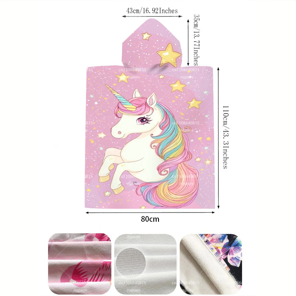 Cute Pink Unicorn Star Hooded Bath Robe with Snap Buttons for Women & Kids, Soft Absorbent Wearable Bath Towel for Shower Spa view 6