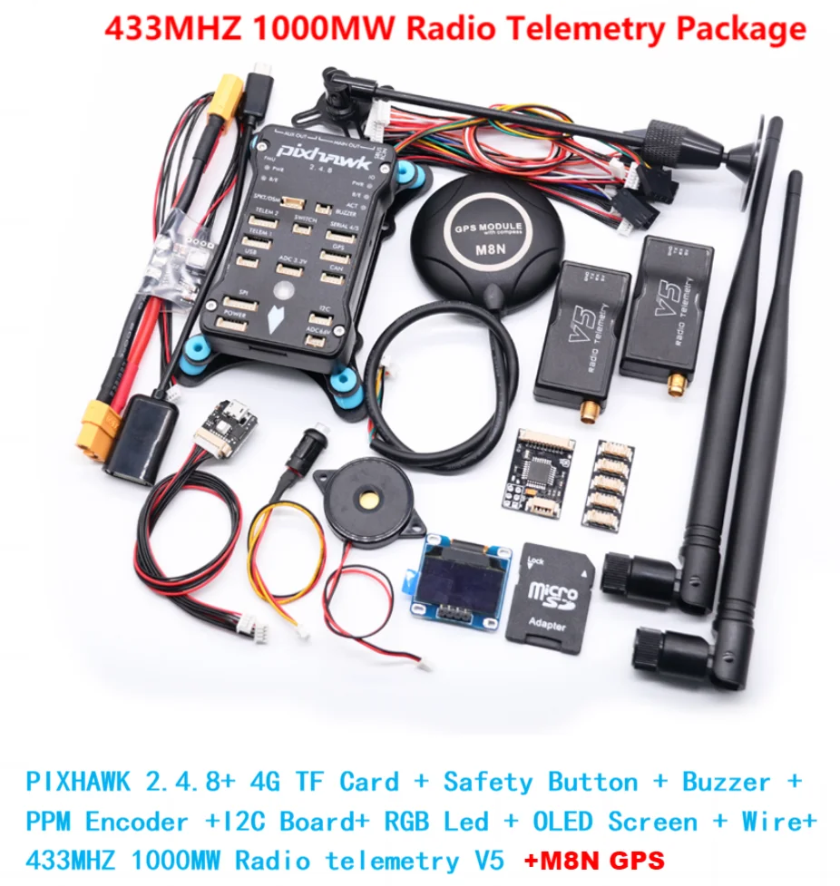 Pixhawk 2.4.8 PRO PX4 PIX 32 Bit Flight Controller+M8N GPS+ 433/915Mhz 100/500mw Radio Telemetry+Safety Switch+Buzzer+rgb+I2C