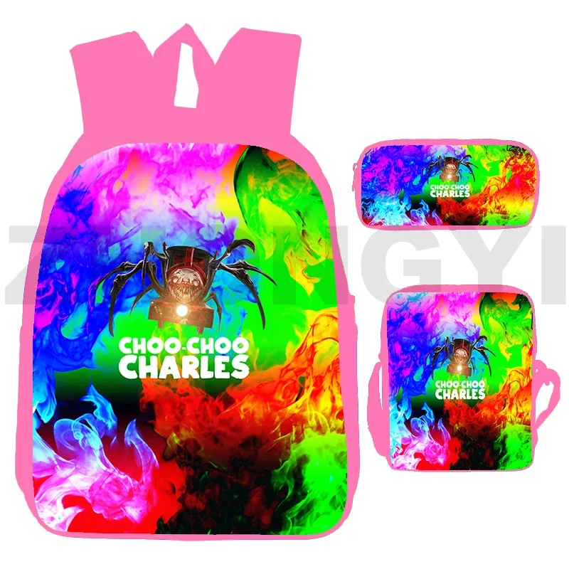 Fashion Girls School Bag 3 In 1 Funny Game Choo-Choo Charles 3D Print Backpacks for Women Korean Style Daily Travel Business Bag