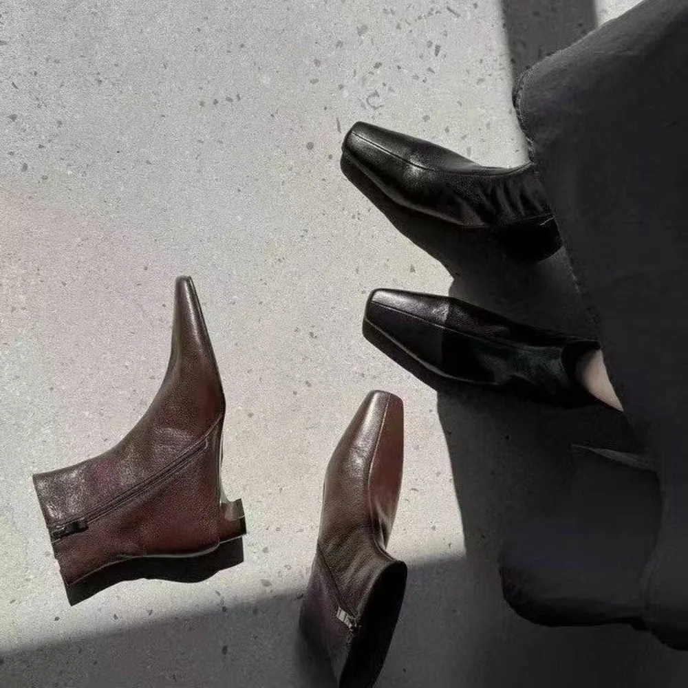 

Ankle Women's Boots Square Toe Fashion Heeled Shoes 2026 Designer Sexy Winter Boots New Dress Luxury Casual Femme Chelsea Botas