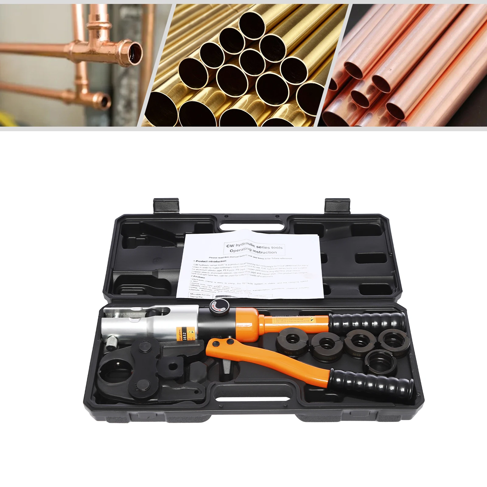 10T Hydraulisches Crimpwerkzeug mit 5 austauschbaren Matrizen M12/M15/M18/M22/M28 360° ° Drehbarer Kopf für Kupferrohr-Kabelendverpressgerät – Detail 14