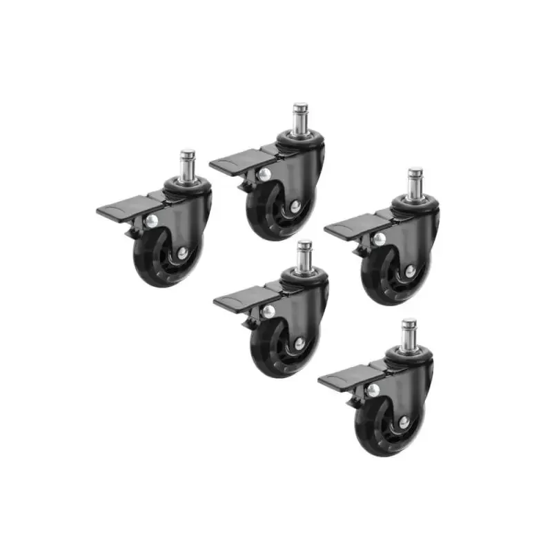 5 Packs 2.5 Inch Black M11 PU Transparent Wheel 11mm Office Chair Universal Brake Furniture Caster