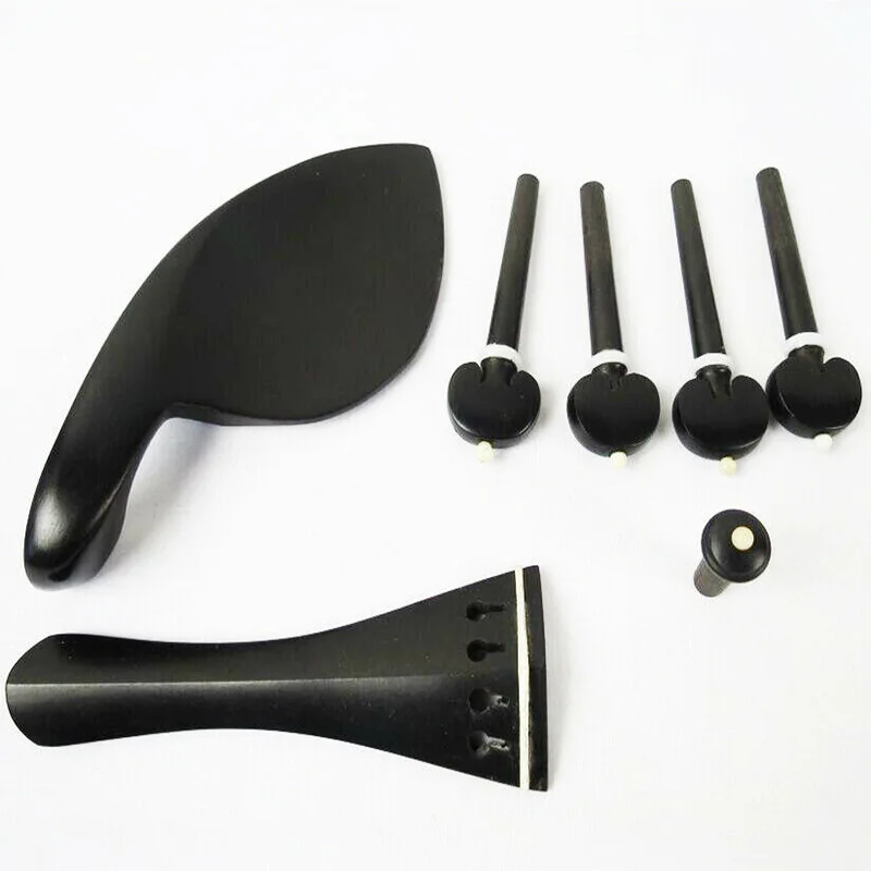 Ebony Wood Violin Accessories Parts Set Chin rest/Pegs/Tailpiece/Endpin,4/4 Full Size Violin Fittings