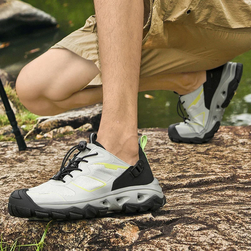 

Высококачественные противоскользящие носимые повседневные кроссовки, летние мужские дышащие туфли для скалолазания, уличная удобная мужская походная обувь без шнуровки