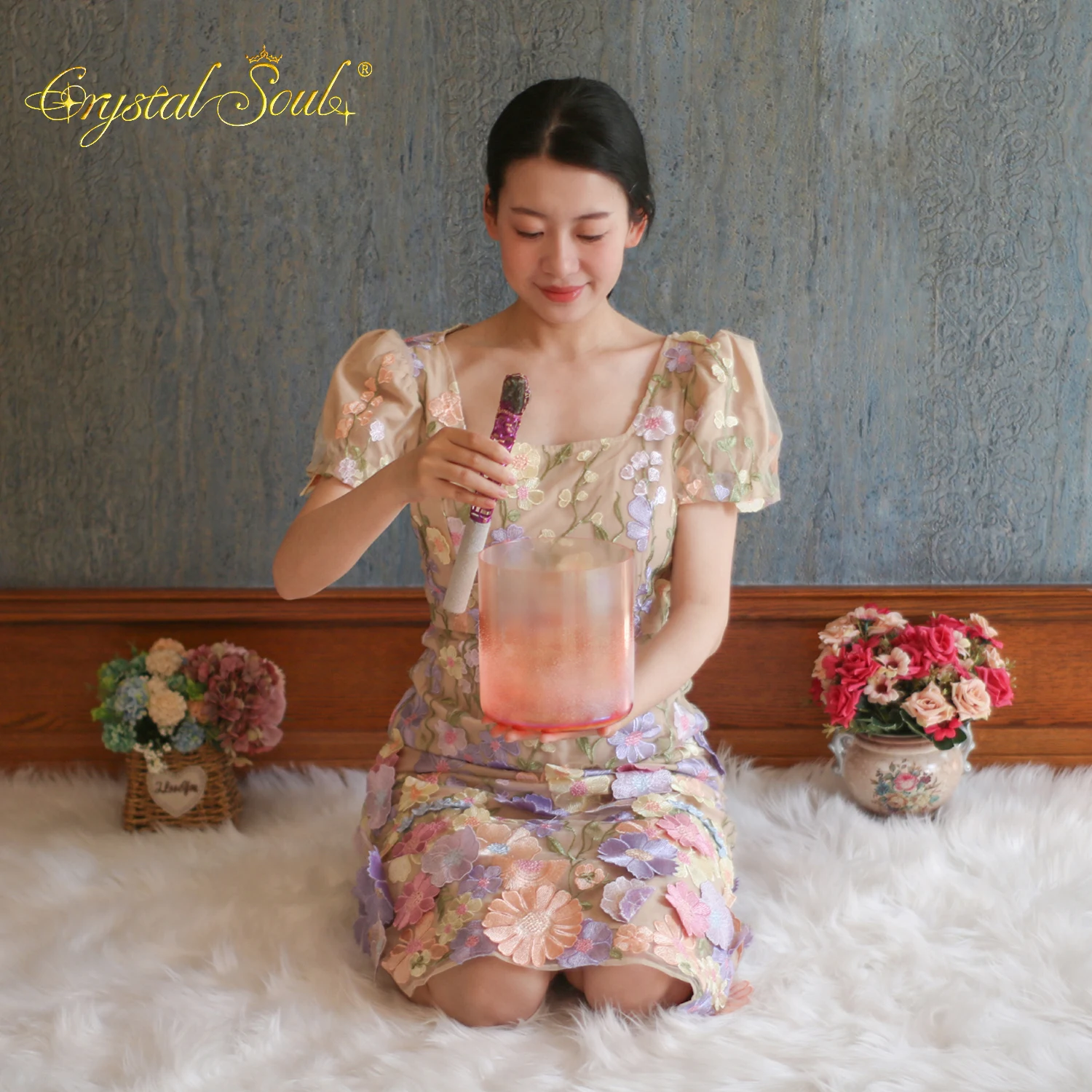 Crystal Soul 6 Inch High-quality Orange Red Sandblasted Crystal Singing Bowl  Source Manufacturers Support Customization