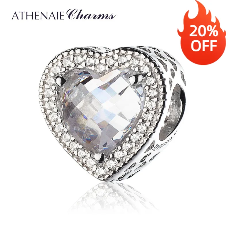 

ATHENAIE 925 Sterling Silver Pave Clear CZ Radiant Hearts Bead Charm Fit Bracelets Necklace Women