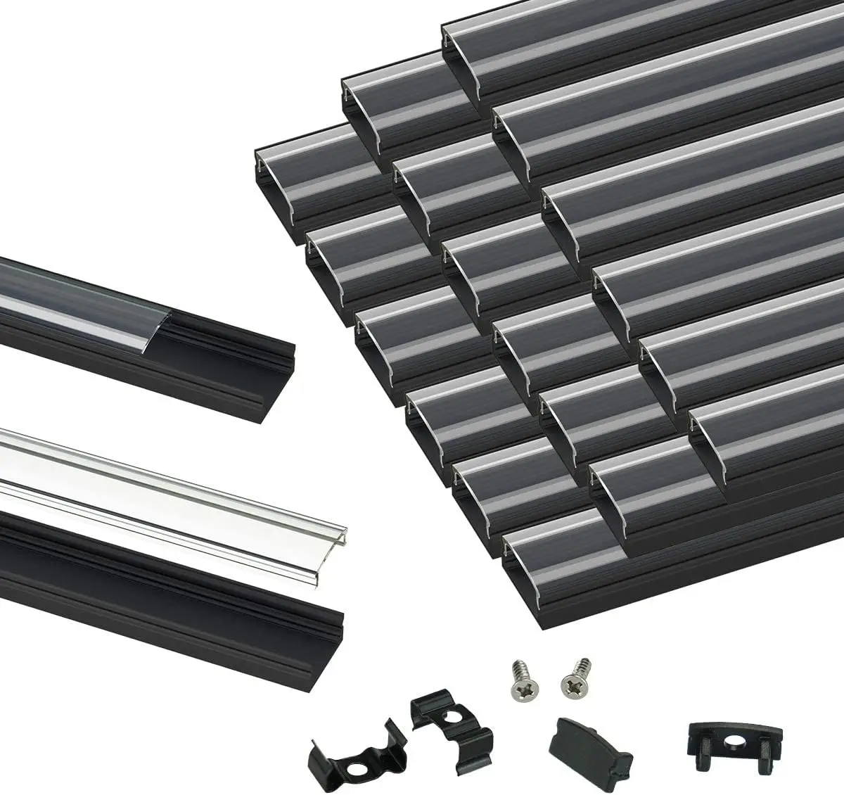 

20-Pack 3.3FT Black Aluminum U-Shape LED Strip Channel with Clear Cover, Easy Installation for Indoor/Outdoor Lighting