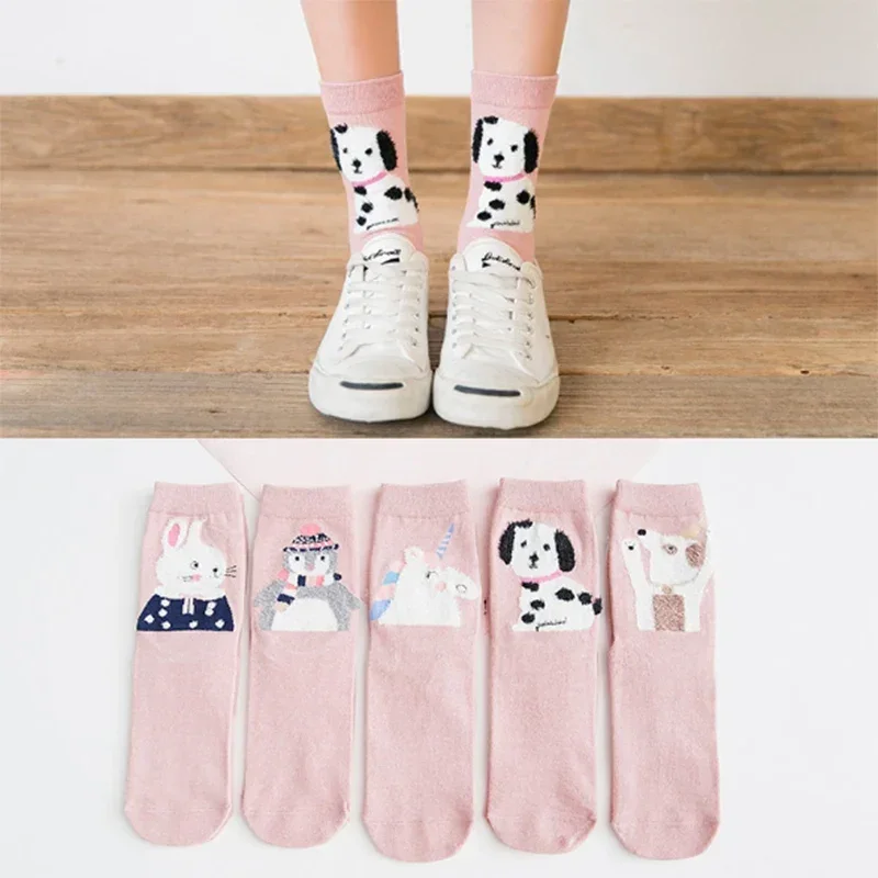 1 Pair Winter Keep Warm Socks Harajuku Cotton Cute Animal Kawaii Pink Funny Sock Korean Style Women Girls Socks