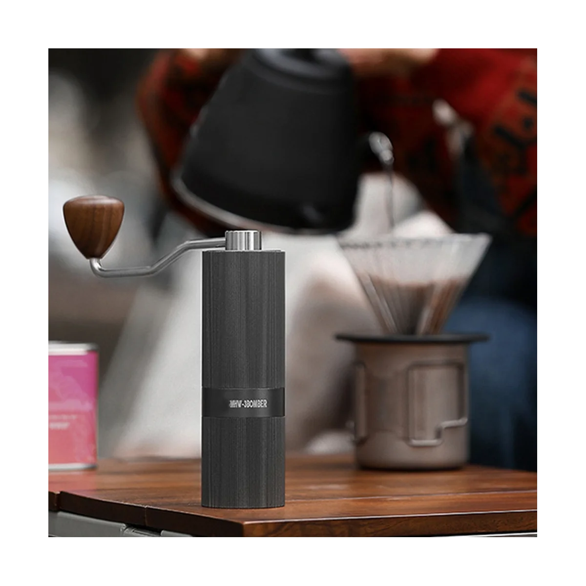 Manual Coffee Grinder with 24 Position Adjustable Espresso Machine Stainless Steel 420 Grey