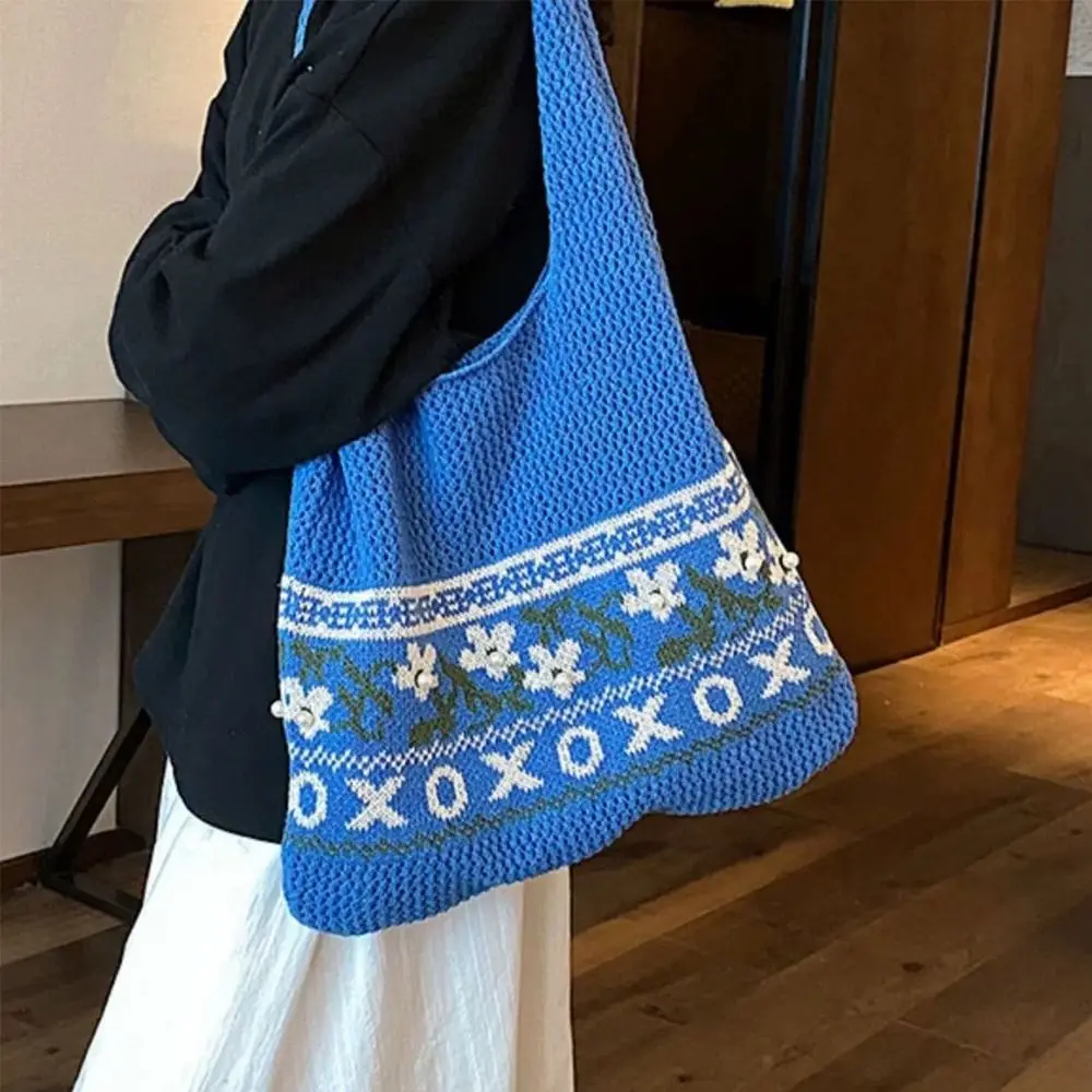 New Women Fashion Hollow Woven Knitted Bag Mesh Pattern Crochet Design Tote Bag Simple Design Big Size Shopper Bag Daily Use