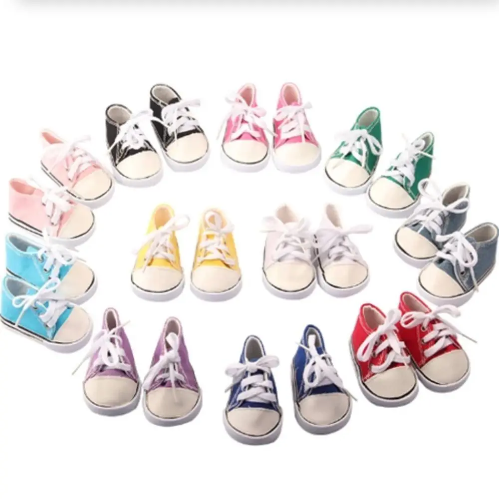 American 18 Inch Girl Doll Canvas Shoes 7cm Fashion Lines Flowers Sneakers Boots For 43cm Baby DIY Russia OG Doll Toy