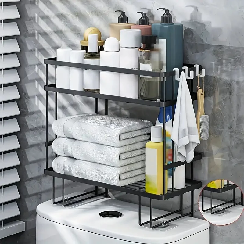 Multi Functional Over The Toilet Bathroom Storage Rack with Punch Free Design Organize Your Bathroom Accessories Effortlessly