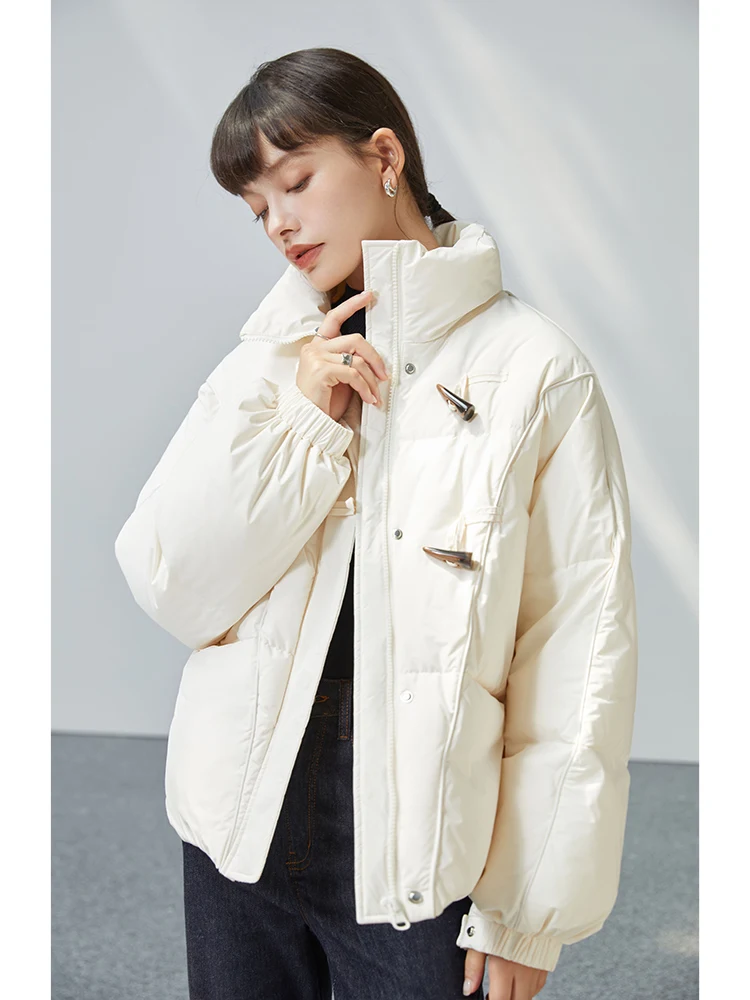 ZIQIAO Simple Style Warm Short White Duck Down Jacket Women 2022 Winter Korean Version Age-reducing Stand Collar Bread Jackets