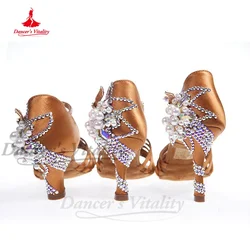 Latin Dance Shoes Women Rumba Chacha Tango Competiton Performance Choes Senior AB Stones Modern Waltz Social Dancing Shoes